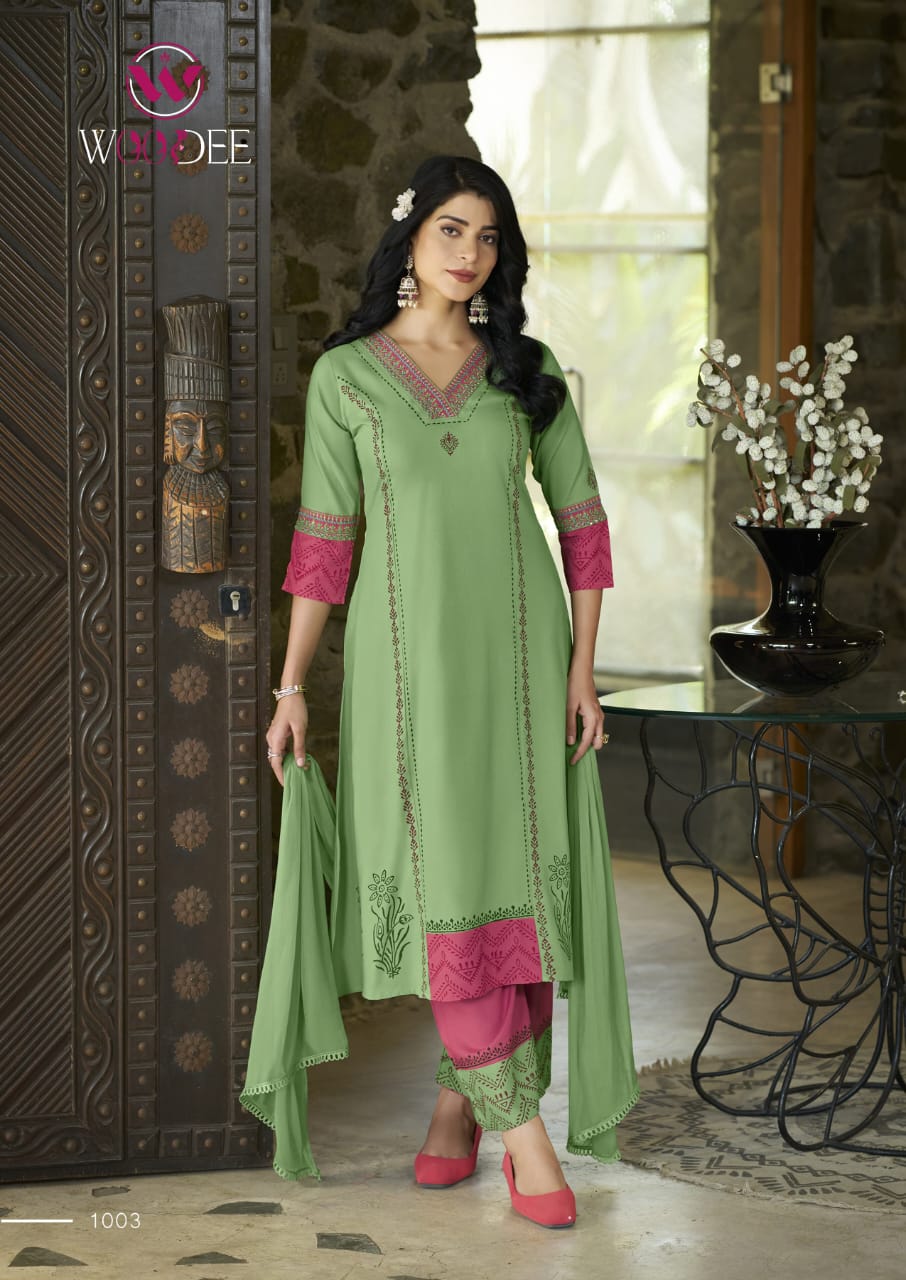 Tamanna By Woodee Rayon Online Kurti With Bottom Dupatta Wholesale